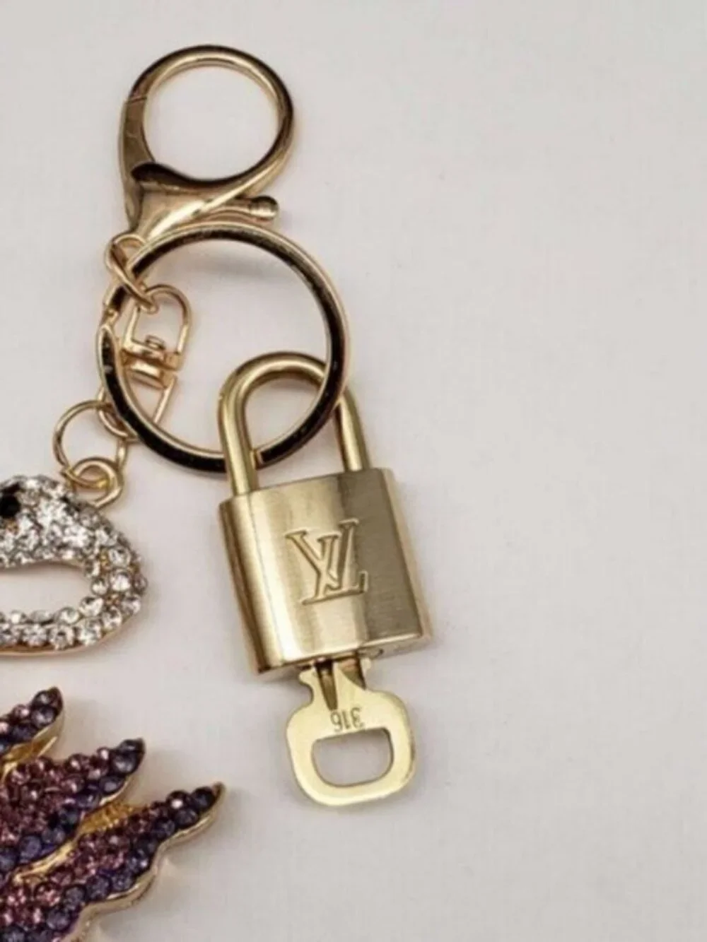 Authentic Louis Vuitton Padlock & Key Gold ✨Unbranded Swan Bag Charm Keychain